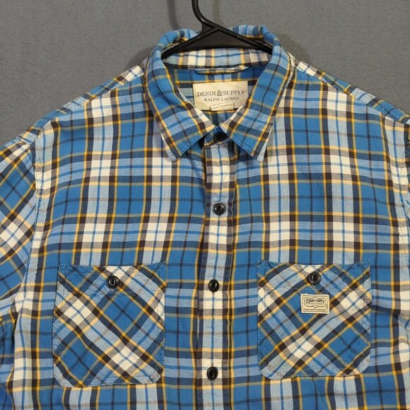 Denim & Supply Ralph Lauren Shirt Mens M Blue Plaid Flannel Long Sleeve Button - Picture 3 of 9
